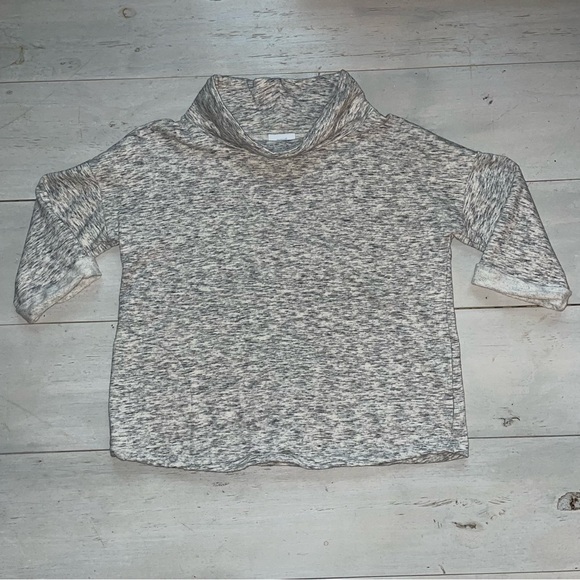 Purejill Mock Turtleneck Top Marled Gray 3/4 Cuffed Sleeves Side Pockets Size S - Picture 2 of 10
